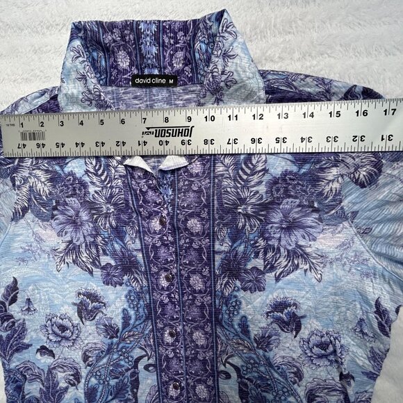 David Cline Womens Long Sleeve Button-Up Shirt Medium Ink Blue/Purple Floral - Picture 6 of 9